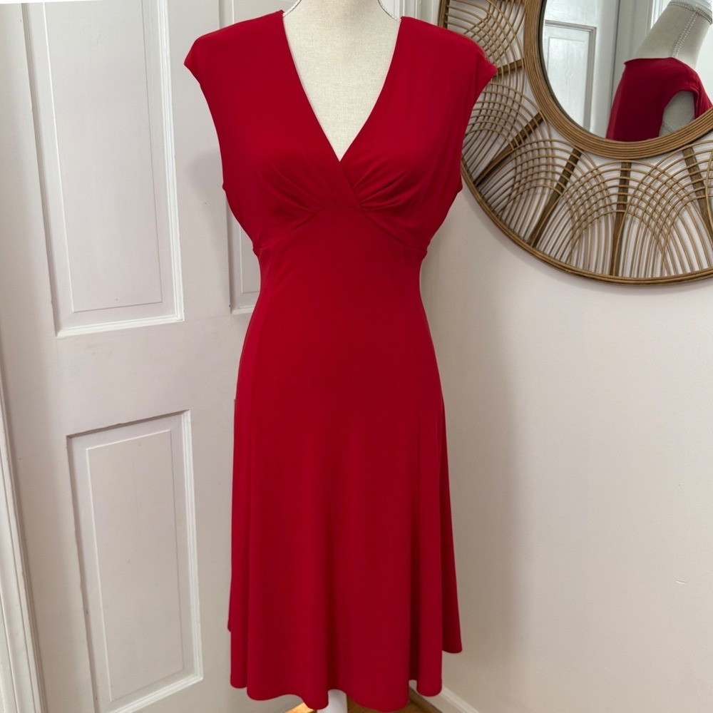 Chaps Cherry Red Cap Sleeve Dress PL Fit Flare Office Siren Classic Elegant Chic